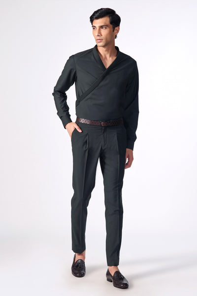 Shantanu & Nikhil Menswear Military Green Flexi-waist Trousers indian designer wear online shopping melange singapore