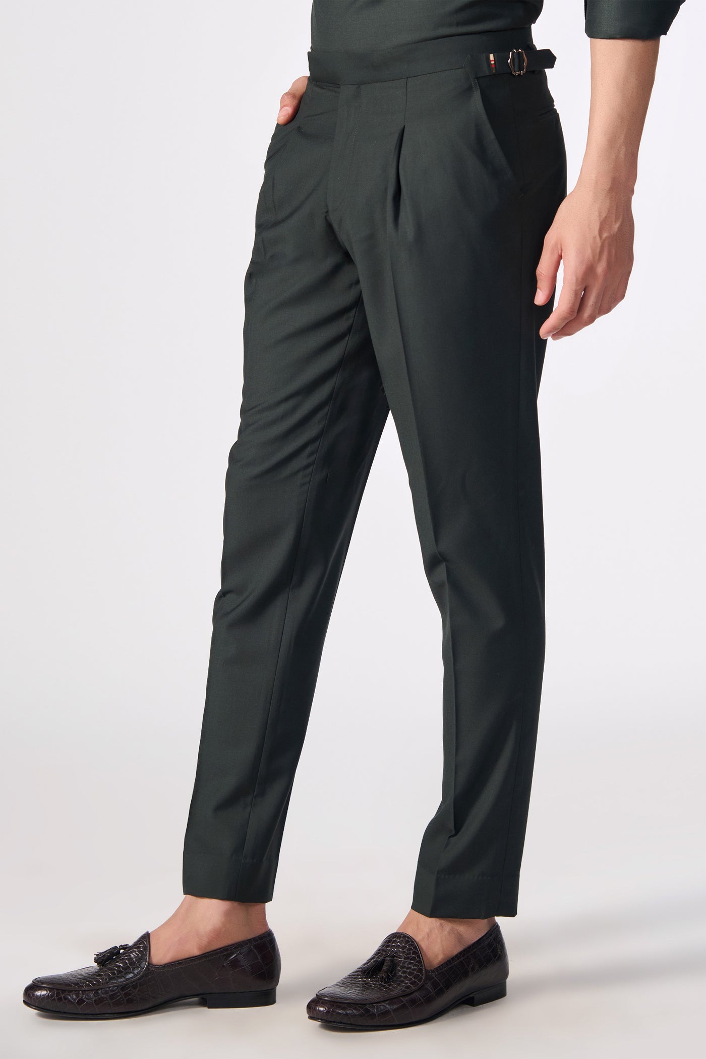 Shantanu & Nikhil Menswear Military Green Flexi-waist Trousers indian designer wear online shopping melange singapore