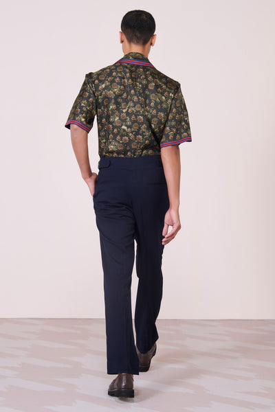 Shantanu & Nikhil Menswear Military Green Silk Twill Shirt indian designer wear online shopping melange singapore