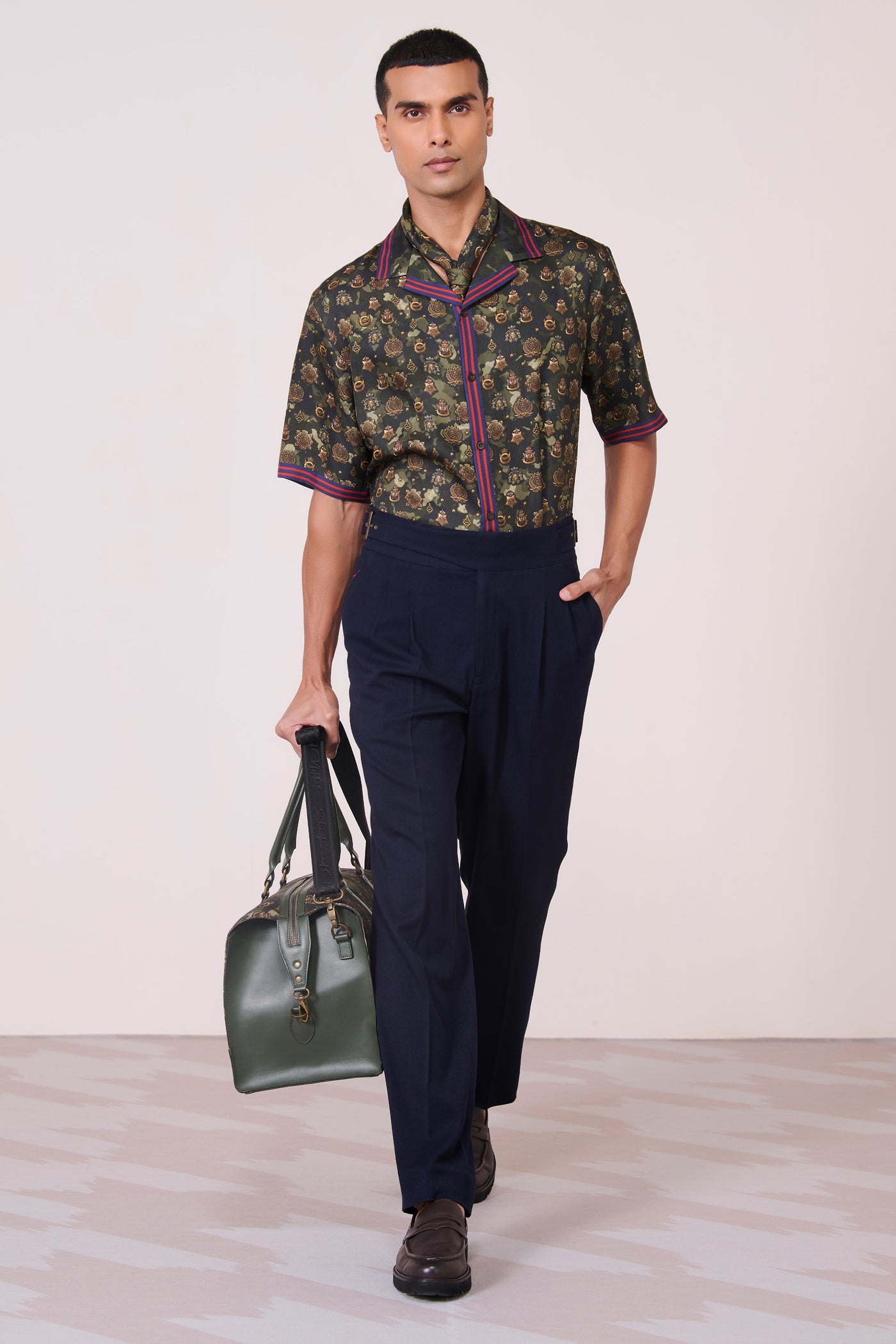 Shantanu & Nikhil Menswear Military Green Silk Twill Shirt indian designer wear online shopping melange singapore