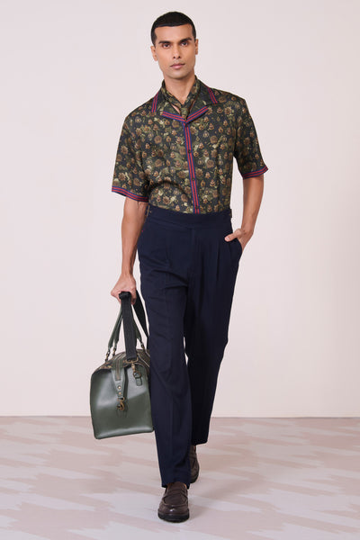 Shantanu & Nikhil Menswear Military Green Silk Twill Shirt indian designer wear online shopping melange singapore