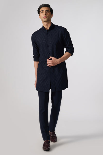 Shantanu & Nikhil Menswear Navy Adamas Embroidered Kurta indian designer wear online shopping melange singapore