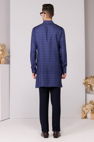 Shantanu & Nikhil Menswear Navy Adamas Printed Kurta indian designer wear online shopping melange singapore 