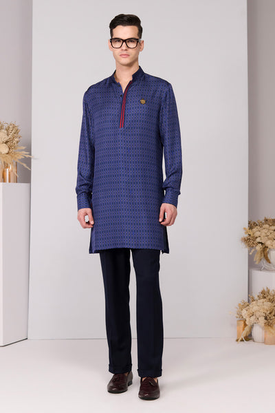 Shantanu & Nikhil Menswear Navy Adamas Printed Kurta indian designer wear online shopping melange singapore 