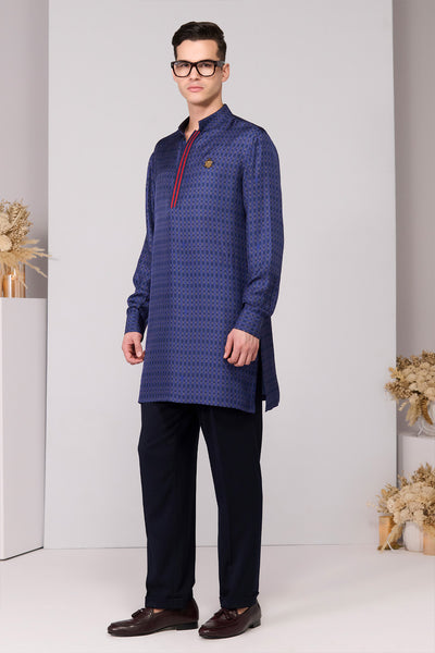 Shantanu & Nikhil Menswear Navy Adamas Printed Kurta indian designer wear online shopping melange singapore 