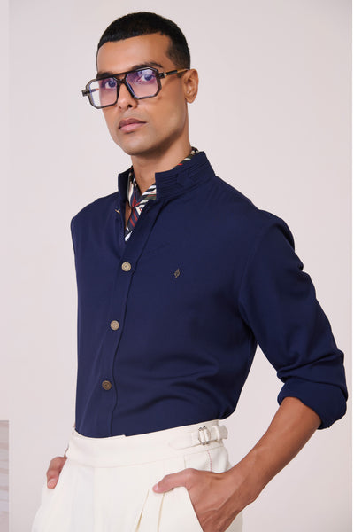 Shantanu & Nikhil Menswear Navy Adamas Shirt indian designer wear online shopping melange singapore
