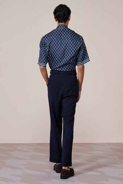 Shantanu & Nikhil Menswear Navy Adamas Twill Silk Shirt indian designer wear online shopping melange singapore