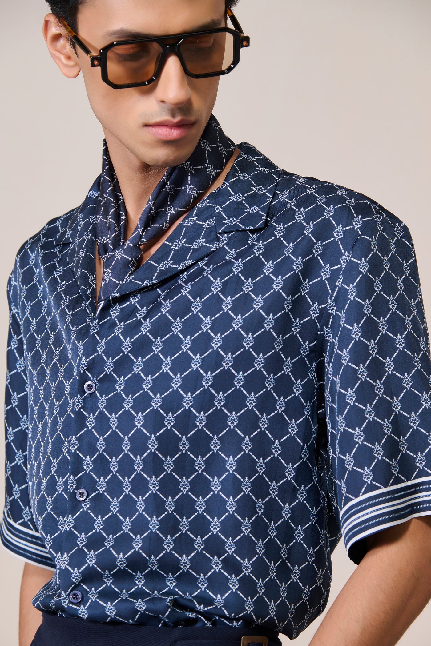 Shantanu & Nikhil Menswear Navy Adamas Twill Silk Shirt indian designer wear online shopping melange singapore