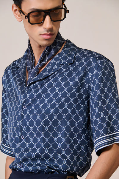 Shantanu & Nikhil Menswear Navy Adamas Twill Silk Shirt indian designer wear online shopping melange singapore