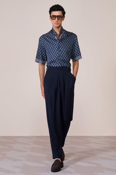 Shantanu & Nikhil Menswear Navy Adamas Twill Silk Shirt indian designer wear online shopping melange singapore