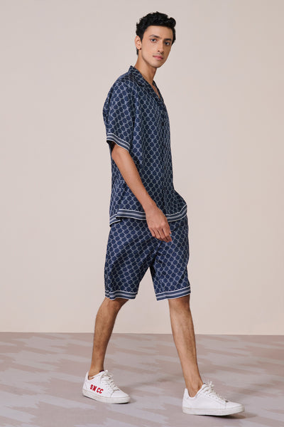 Shantanu & Nikhil Menswear Navy Adamas Twill Silk Shirt indian designer wear online shopping melange singapore