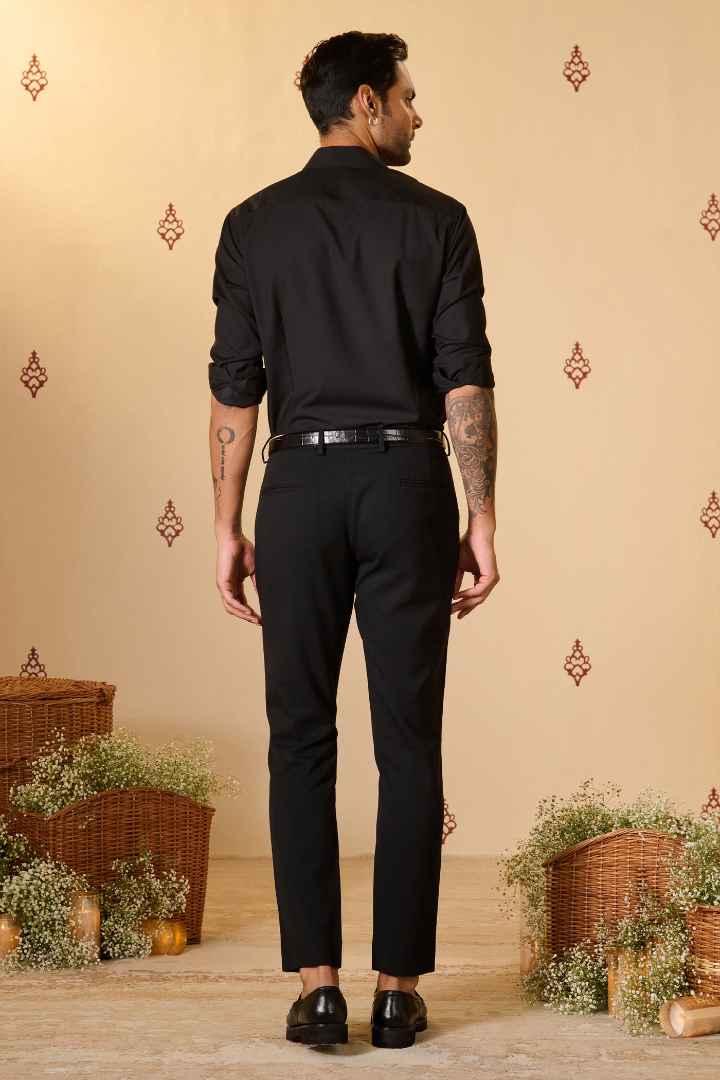Shantanu & Nikhil Menswear Navy Antique Crested Shirt indian designer wear online shopping melange singapore