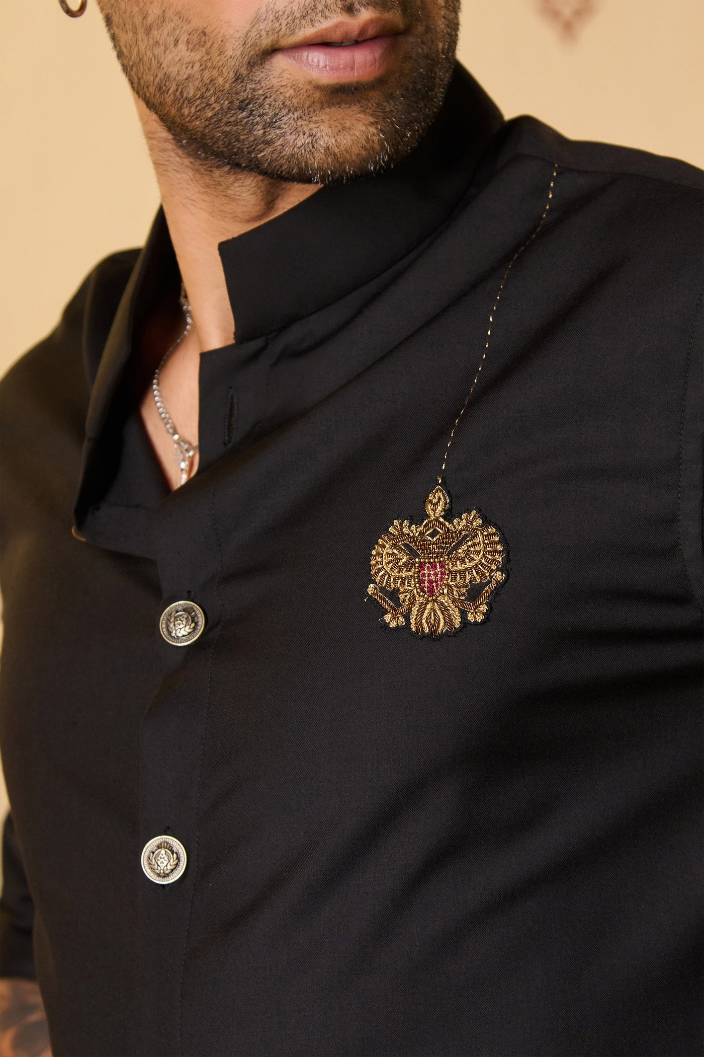 Shantanu & Nikhil Menswear Navy Antique Crested Shirt indian designer wear online shopping melange singapore