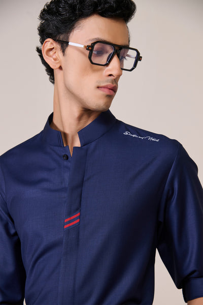 Shantanu & Nikhil Menswear Navy Band Collar Shirt indian designer wear online shopping melange singapore