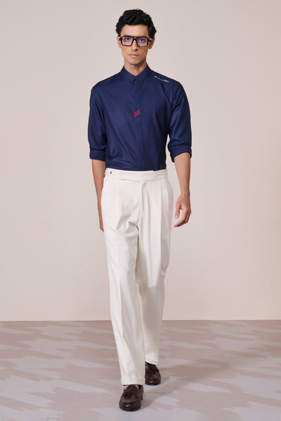 Shantanu & Nikhil Menswear Navy Band Collar Shirt indian designer wear online shopping melange singapore