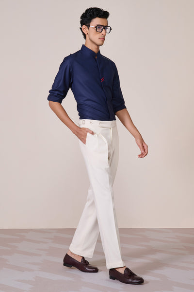 Shantanu & Nikhil Menswear Navy Band Collar Shirt indian designer wear online shopping melange singapore