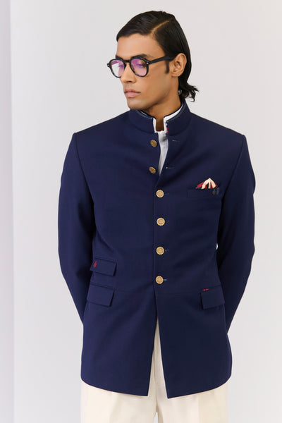 Shantanu & Nikhil Menswear Navy Bandhgala Jacket indian designer wear online shopping melange singapore 