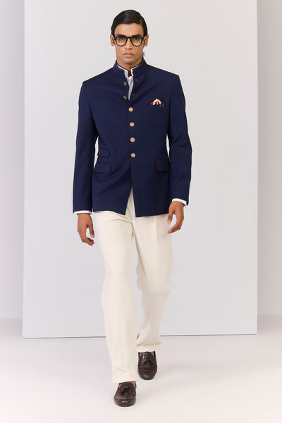 Shantanu & Nikhil Menswear Navy Bandhgala Jacket indian designer wear online shopping melange singapore 