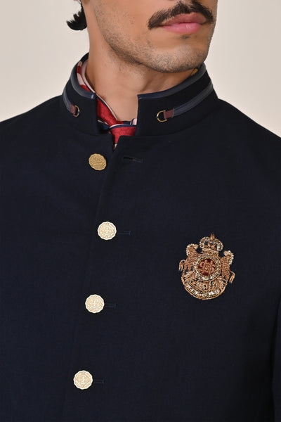 Shantanu & Nikhil Menswear Navy Bandhgala with Patch Pocket indian designer wear online shopping melange singapore