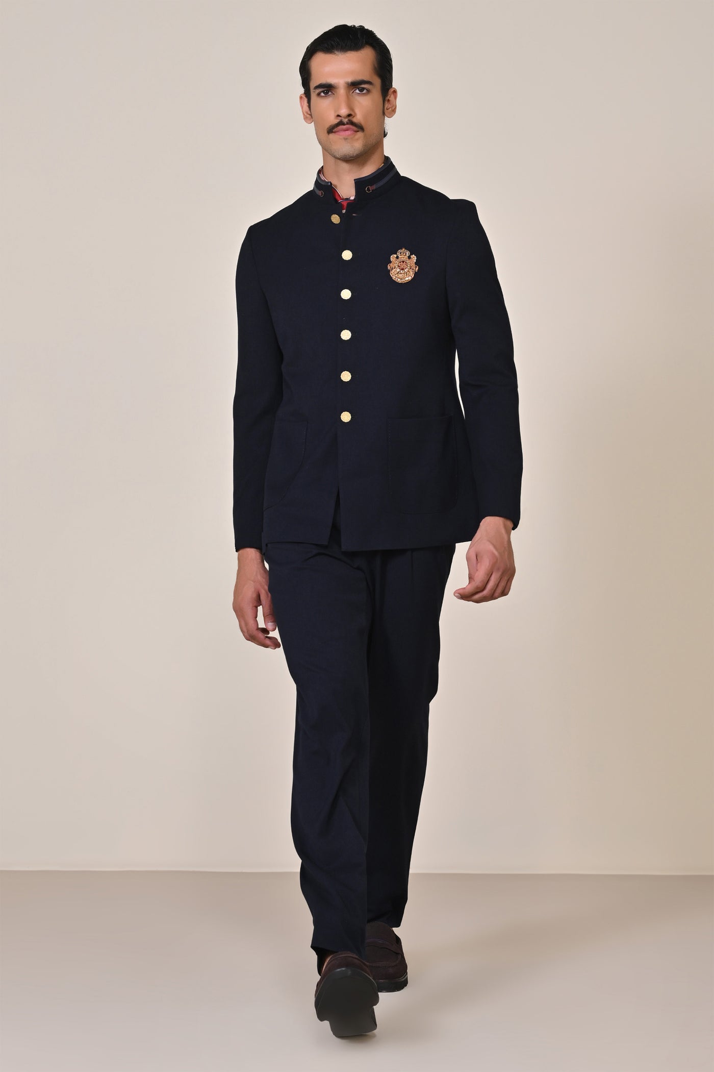 Shantanu & Nikhil Menswear Navy Bandhgala with Patch Pocket indian designer wear online shopping melange singapore