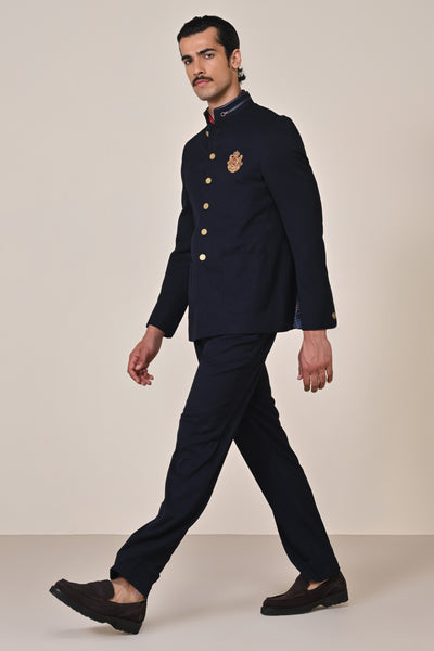 Shantanu & Nikhil Menswear Navy Bandhgala with Patch Pocket indian designer wear online shopping melange singapore