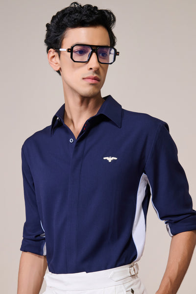 Shantanu & Nikhil Menswear Navy Colour Block Shirt indian designer wear online shopping melange singapore