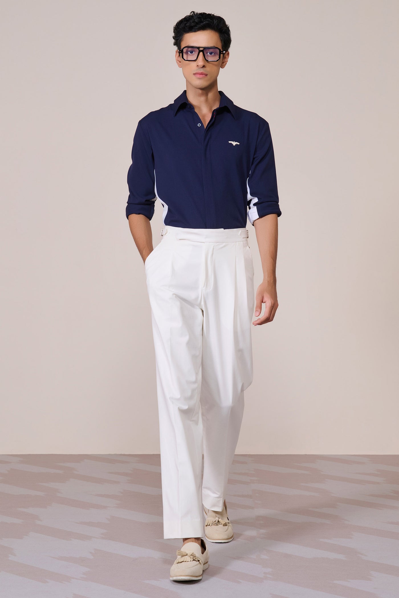 Shantanu & Nikhil Menswear Navy Colour Block Shirt indian designer wear online shopping melange singapore