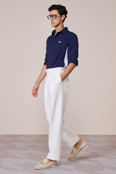 Shantanu & Nikhil Menswear Navy Colour Block Shirt indian designer wear online shopping melange singapore
