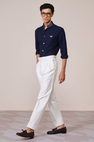 Shantanu & Nikhil Menswear Navy Cotton Crested Shirt indian designer wear online shopping melange singapore