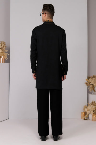 Shantanu & Nikhil Menswear Navy Crest Emrboidery Kurta indian designer wear online shopping melange singapore 