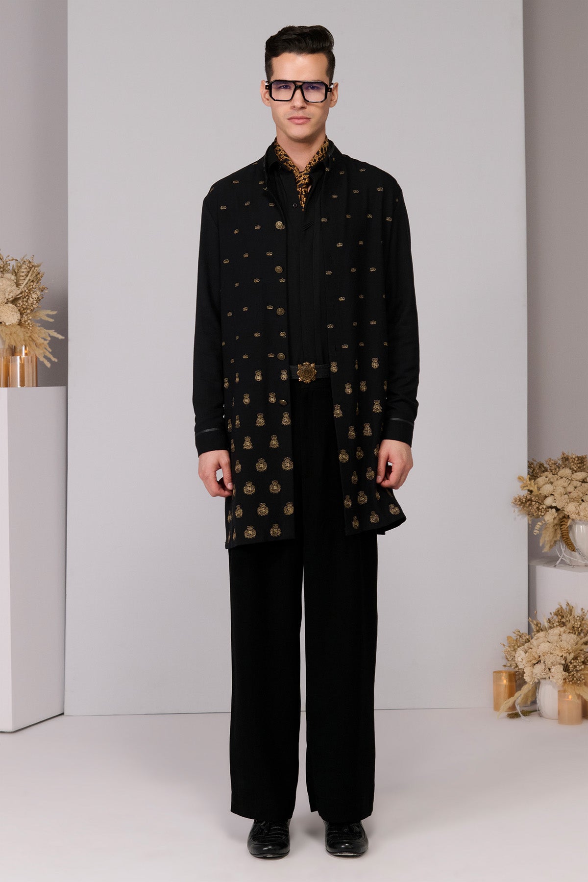 Shantanu & Nikhil Menswear Navy Crest Emrboidery Kurta indian designer wear online shopping melange singapore 