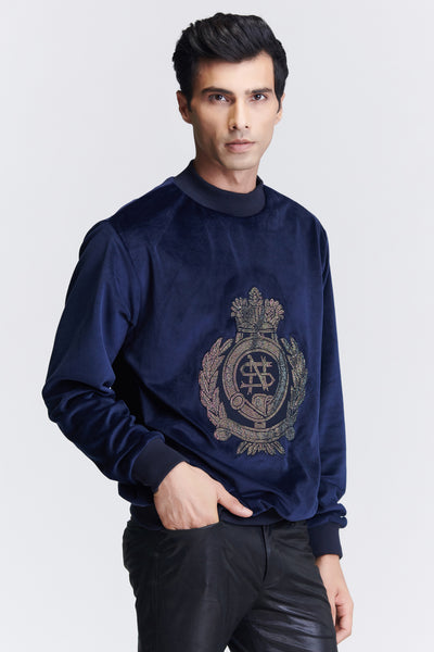 Shantanu & Nikhil Menswear Navy Crested Sweatshirt indian designer wear online shopping melange singapore