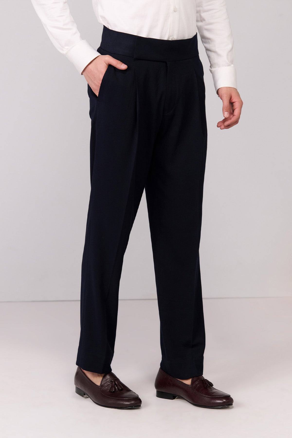 Shantanu & Nikhil Menswear Navy Cross Flap Trousers indian designer wear online shopping melange singapore 
