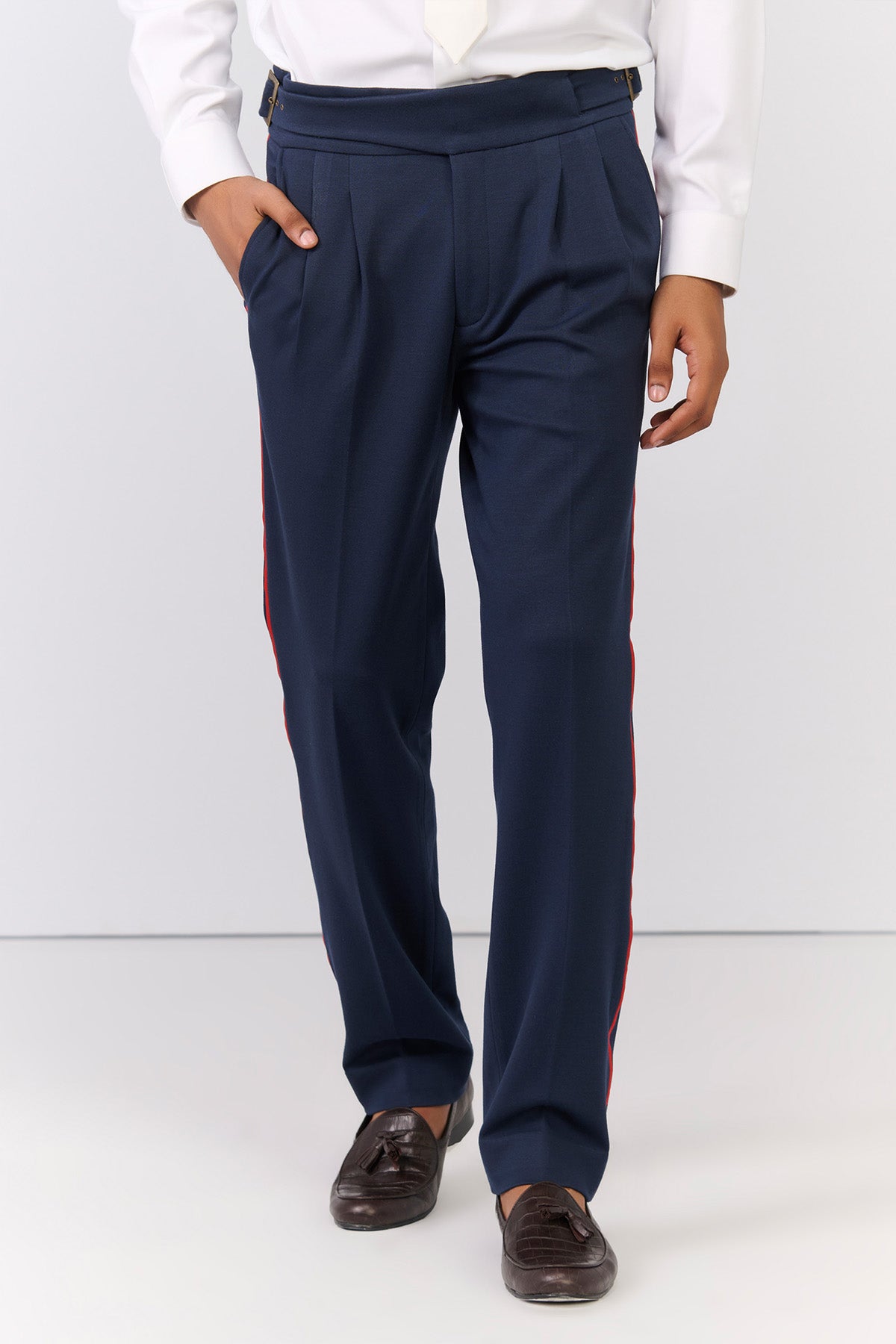 Shantanu & Nikhil Menswear Navy Cross Flap Trousers with Tape Detailing indian designer wear online shopping melange singapore 