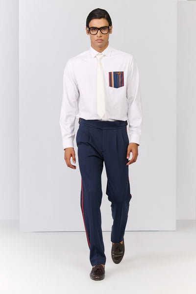 Shantanu & Nikhil Menswear Navy Cross Flap Trousers with Tape Detailing indian designer wear online shopping melange singapore 