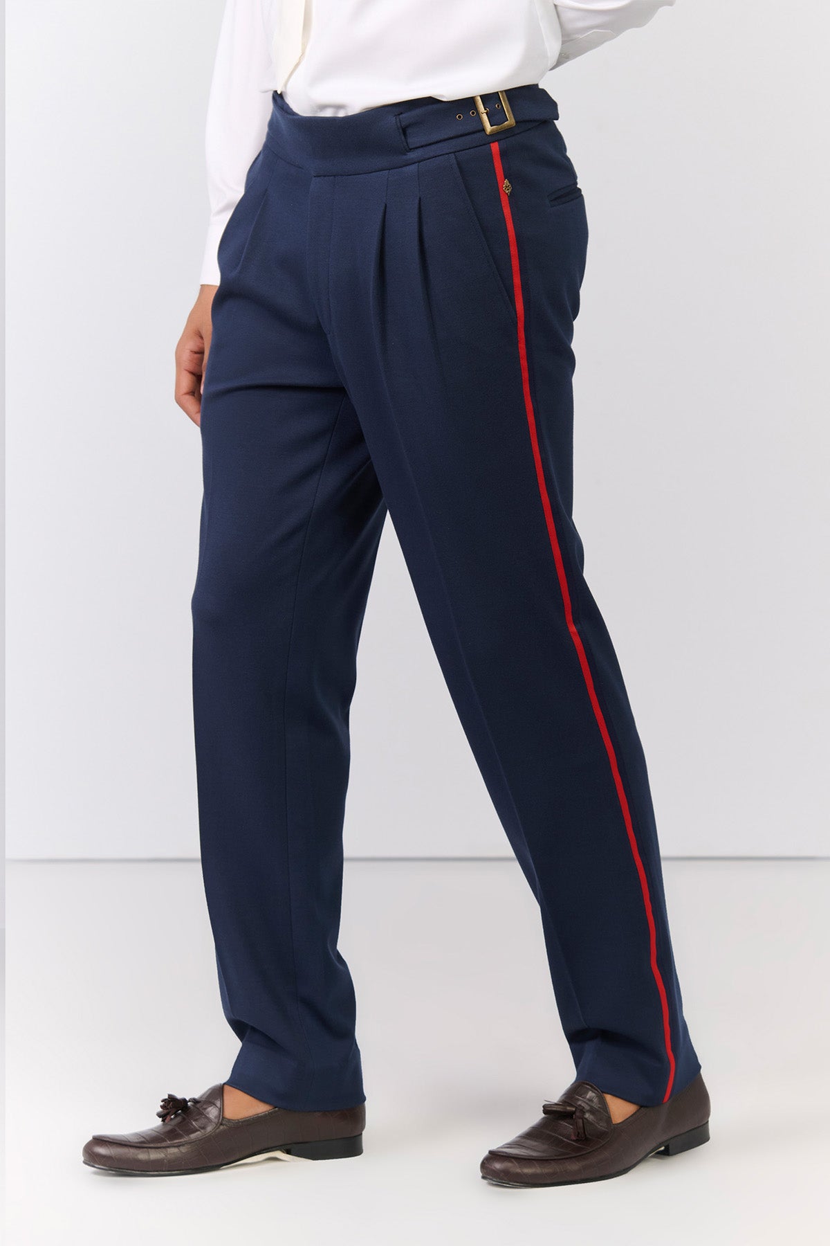 Shantanu & Nikhil Menswear Navy Cross Flap Trousers with Tape Detailing indian designer wear online shopping melange singapore 