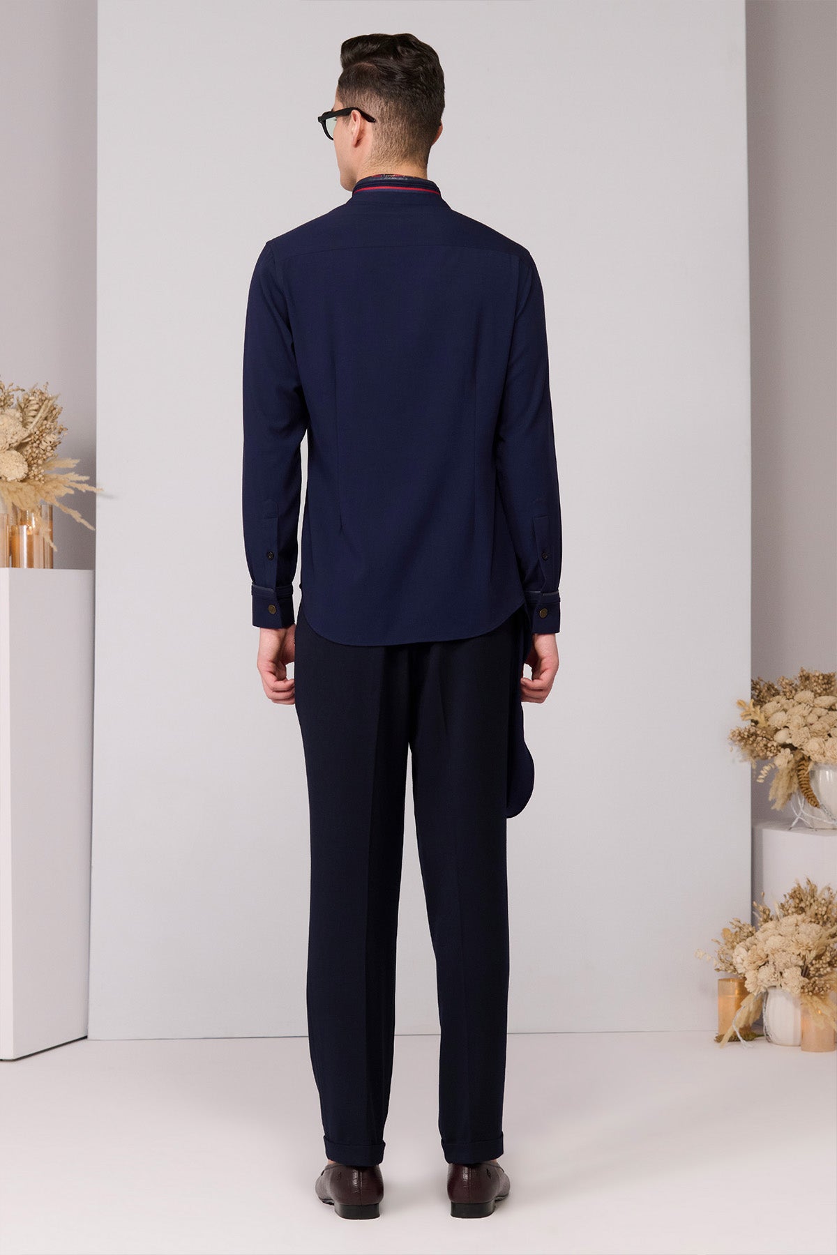 Shantanu & Nikhil Menswear Navy Drape Shirt indian designer wear online shopping melange singapore 