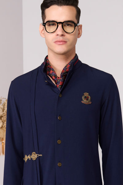 Shantanu & Nikhil Menswear Navy Drape Shirt indian designer wear online shopping melange singapore 