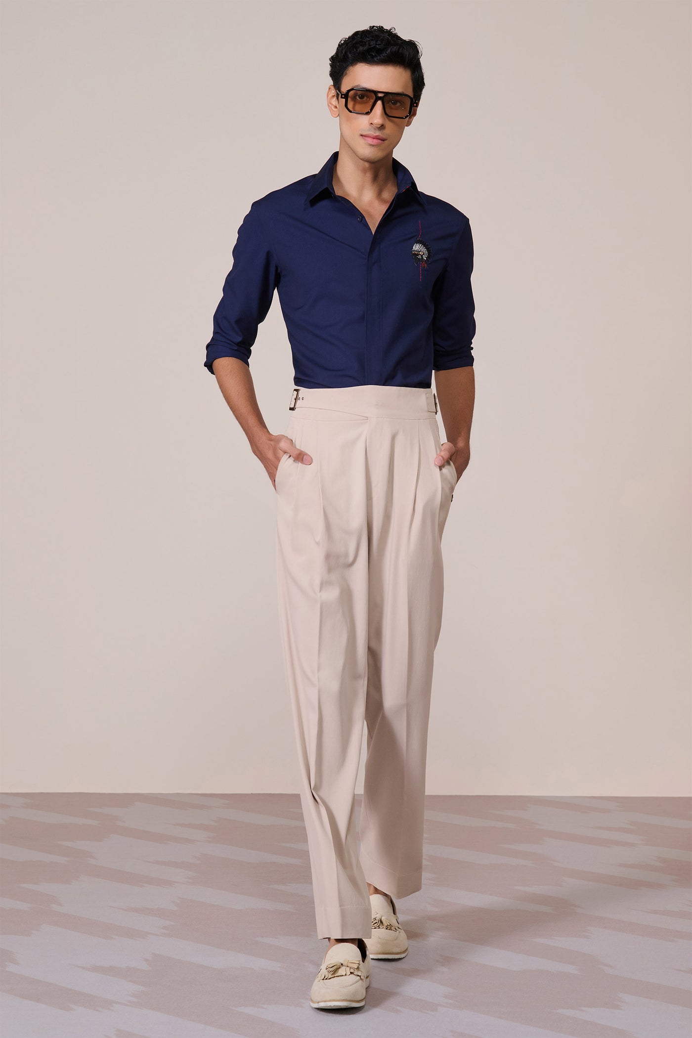 Shantanu & Nikhil Menswear Navy Eagle Embroidered Shirt indian designer wear online shopping melange singapore