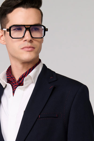Shantanu & Nikhil Menswear Navy Jacket With Red Thread Work indian designer wear online shopping melange singapore
