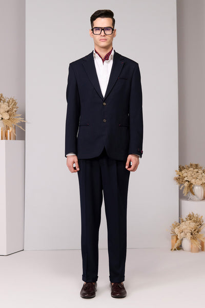 Shantanu & Nikhil Menswear Navy Jacket With Red Thread Work indian designer wear online shopping melange singapore