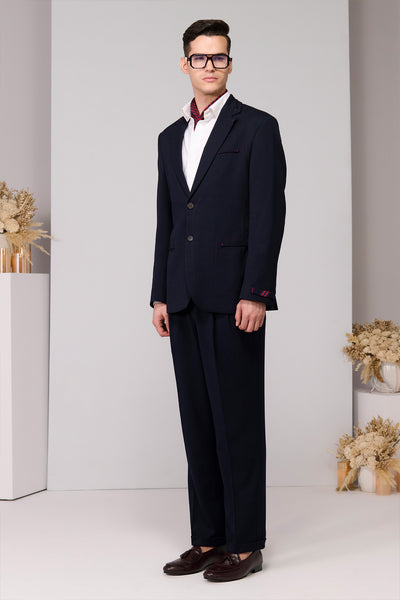 Shantanu & Nikhil Menswear Navy Jacket With Red Thread Work indian designer wear online shopping melange singapore