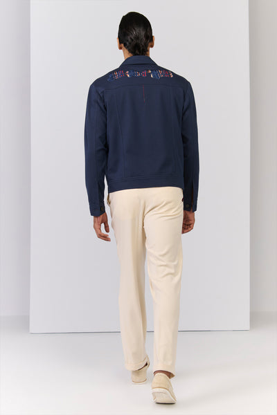 Shantanu & Nikhil Menswear Navy Layering with Printed Pocket indian designer wear online shopping melange singapore