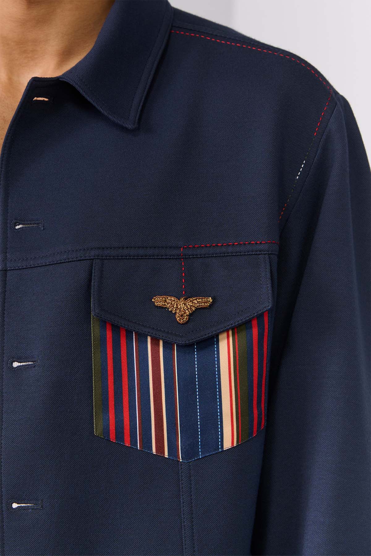 Shantanu & Nikhil Menswear Navy Layering with Printed Pocket indian designer wear online shopping melange singapore