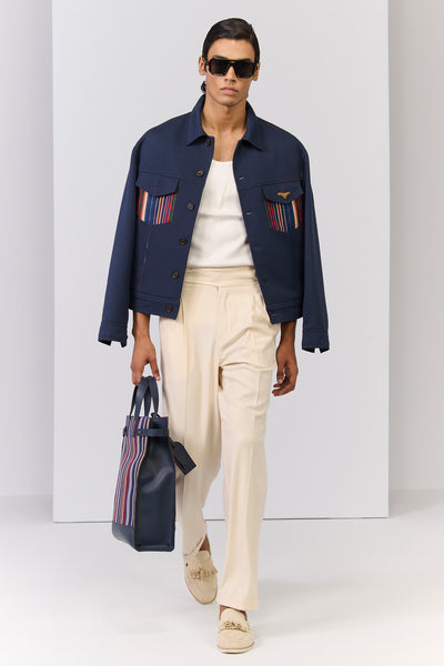 Shantanu & Nikhil Menswear Navy Layering with Printed Pocket indian designer wear online shopping melange singapore