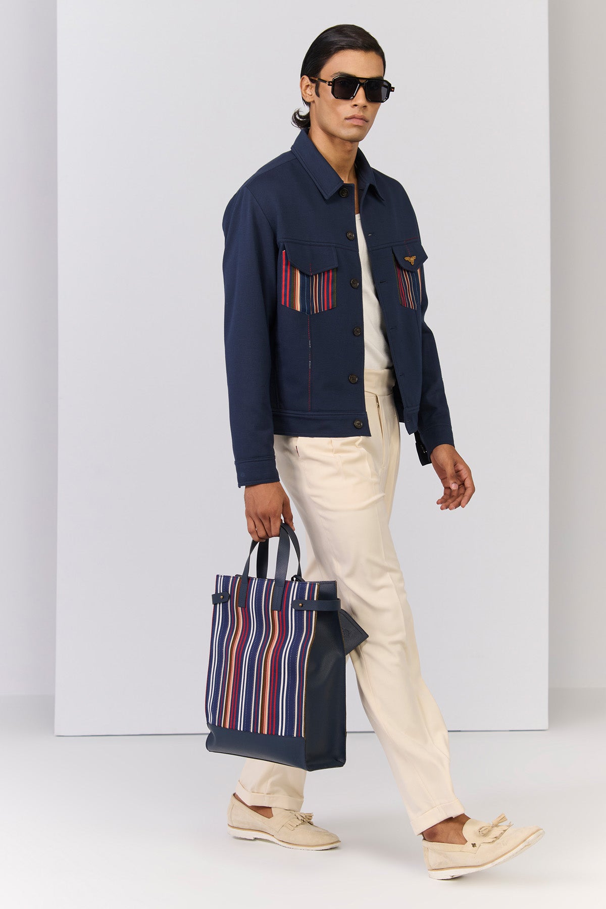 Shantanu & Nikhil Menswear Navy Layering with Printed Pocket indian designer wear online shopping melange singapore