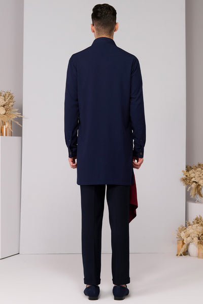 Shantanu & Nikhil Menswear Navy Neo-Draped Kurta indian designer wear online shopping melange singapore 