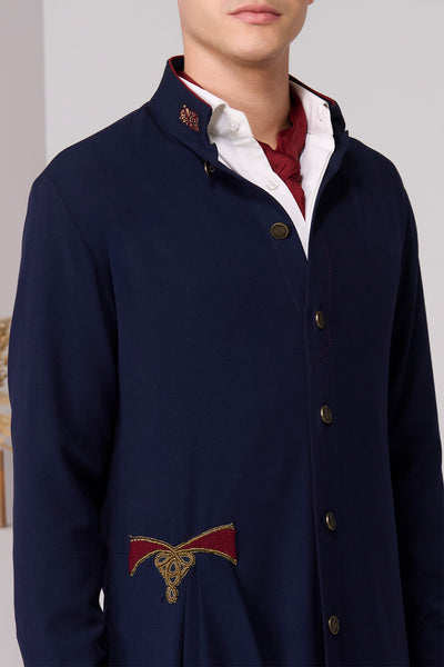 Shantanu & Nikhil Menswear Navy Neo-Draped Kurta indian designer wear online shopping melange singapore 