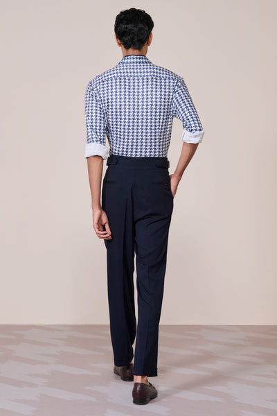 Shantanu & Nikhil Menswear Navy Offwhite Print Poly Jersey Shirt indian designer wear online shopping melange singapore