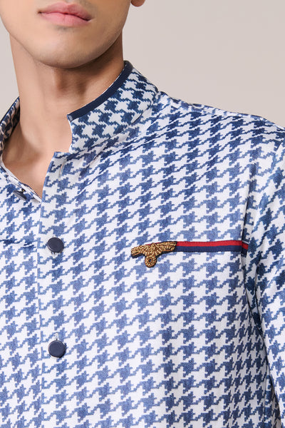 Shantanu & Nikhil Menswear Navy Offwhite Print Poly Jersey Shirt indian designer wear online shopping melange singapore